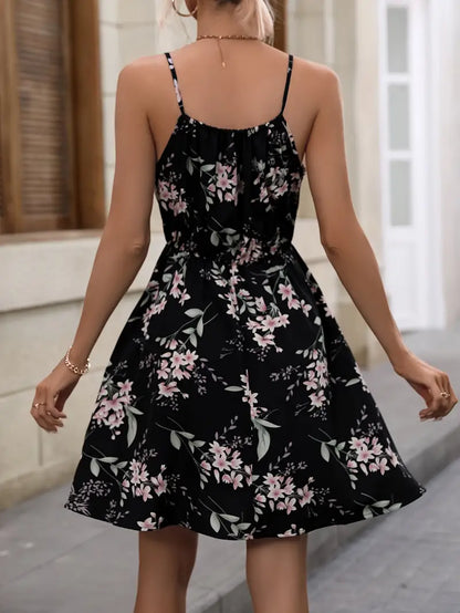 Women's Dress Flower Print Spaghetti Straps Cotton Summer Dress
