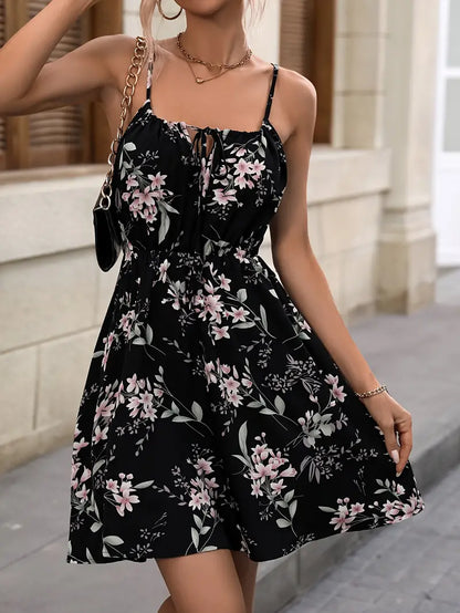 Women's Dress Flower Print Spaghetti Straps Cotton Summer Dress