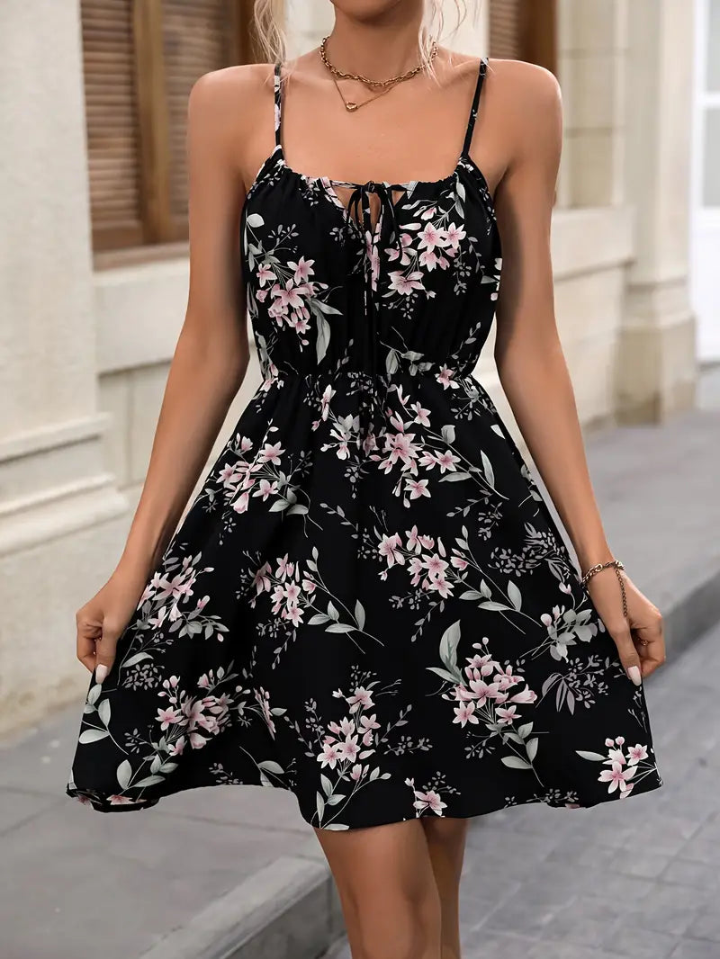 Women's Dress Flower Print Spaghetti Straps Cotton Summer Dress