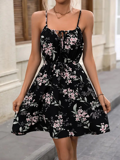 Women's Dress Flower Print Spaghetti Straps Cotton Summer Dress