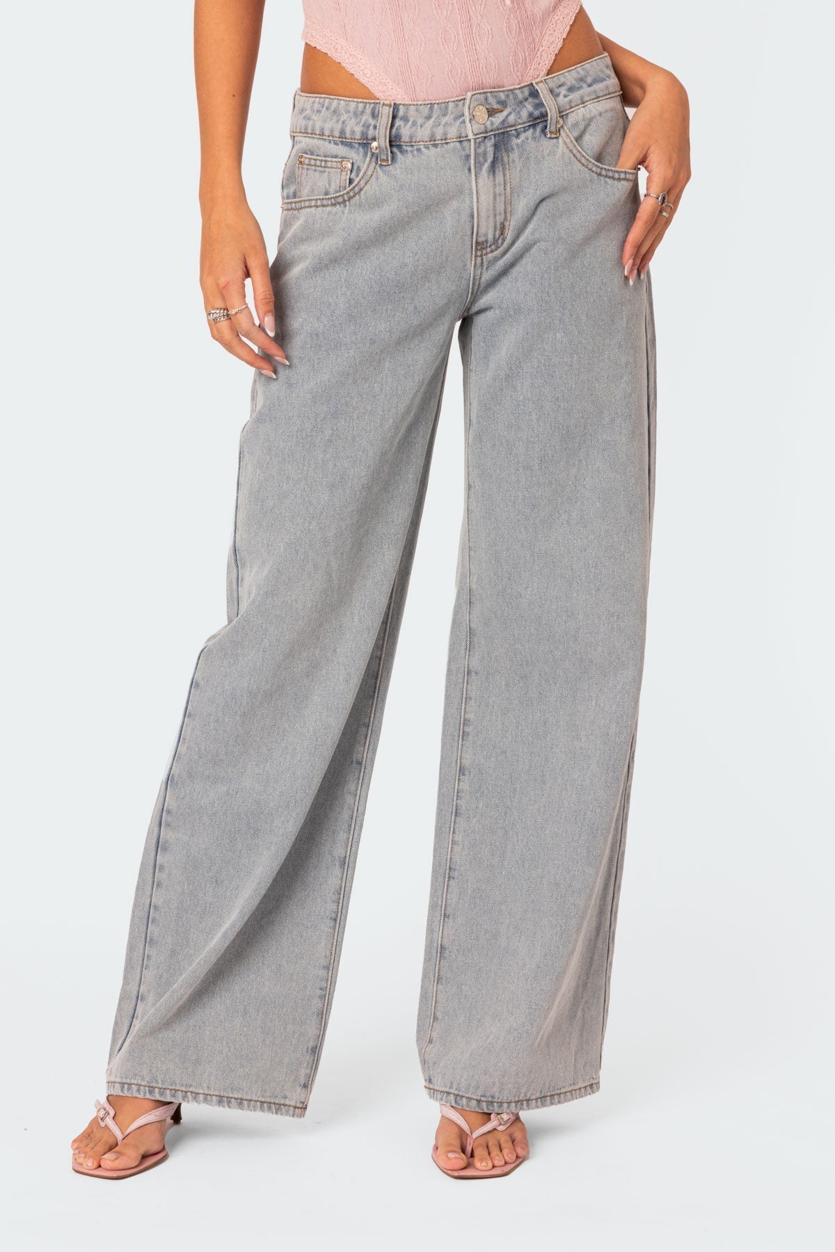 Women's Flared Jeans Grey Casual Stretch Denim