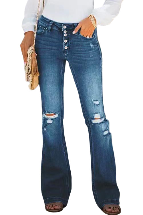 Women's Flared Pants Torn Jeans High Waist
