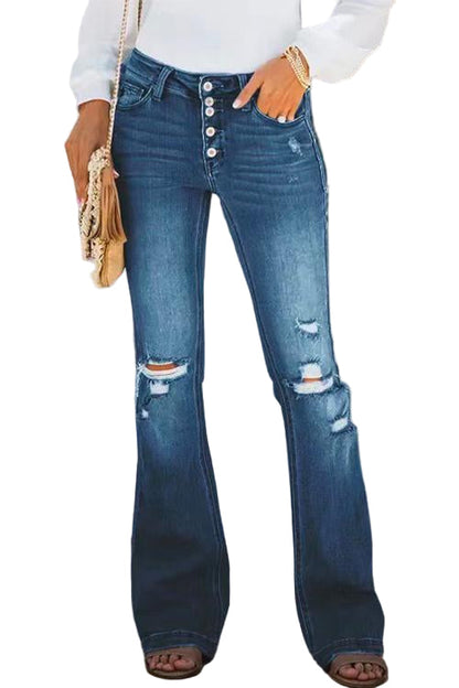 Women's Flared Pants Torn Jeans High Waist