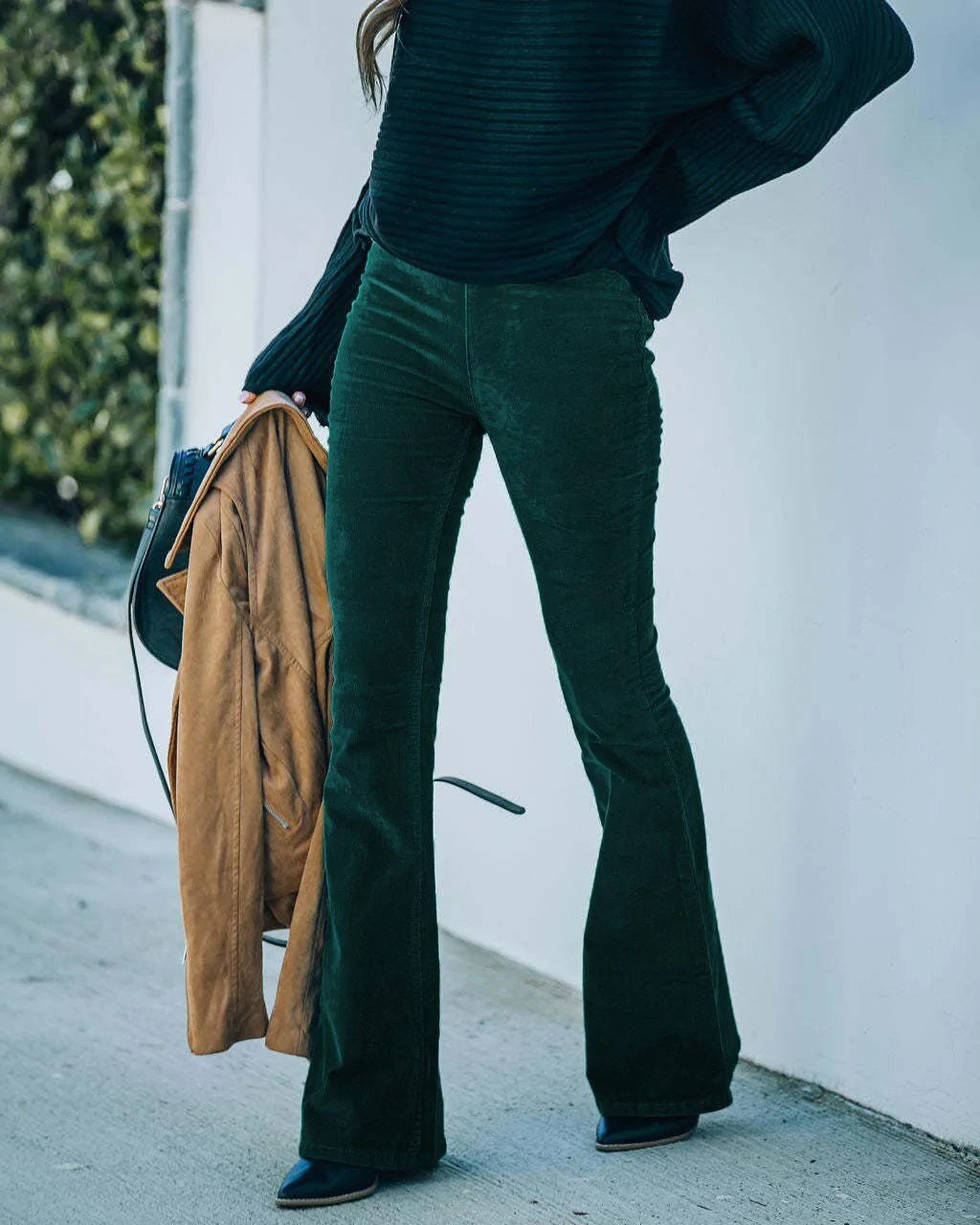 Women's Flared Trousers High Waist Soft Mixed Fabric