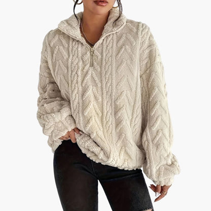 Women's Fleece Sweater with Half Zip and Cable Pattern