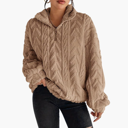 Women's Fleece Sweater with Half Zip and Cable Pattern