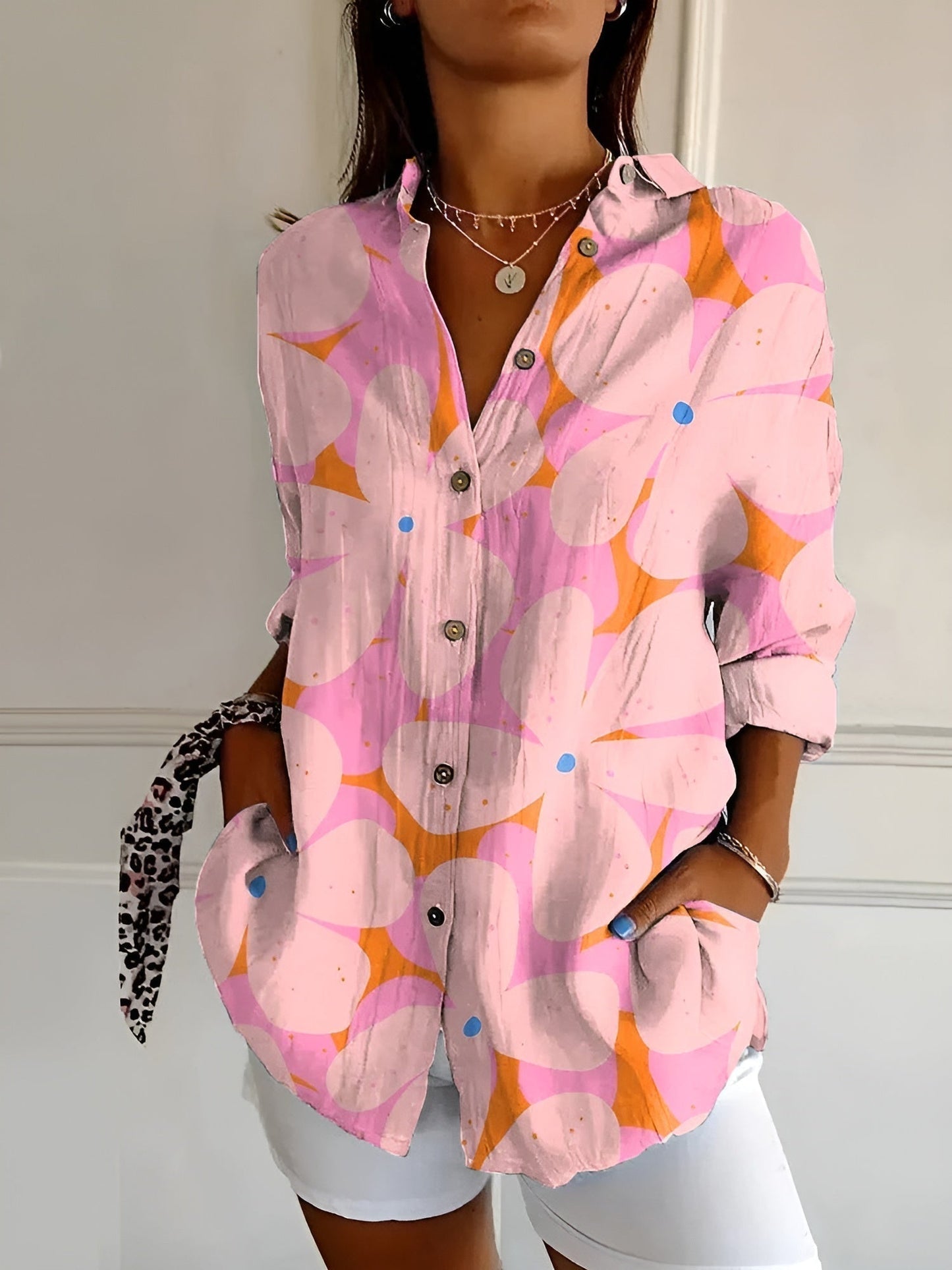 Women's Floral Pattern Shirt With Buttons
