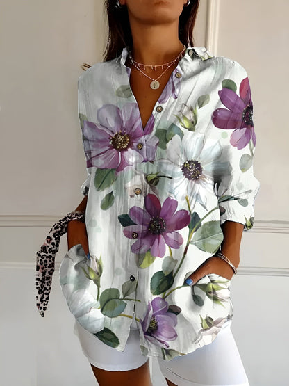 Women's Floral Pattern Shirt With Buttons