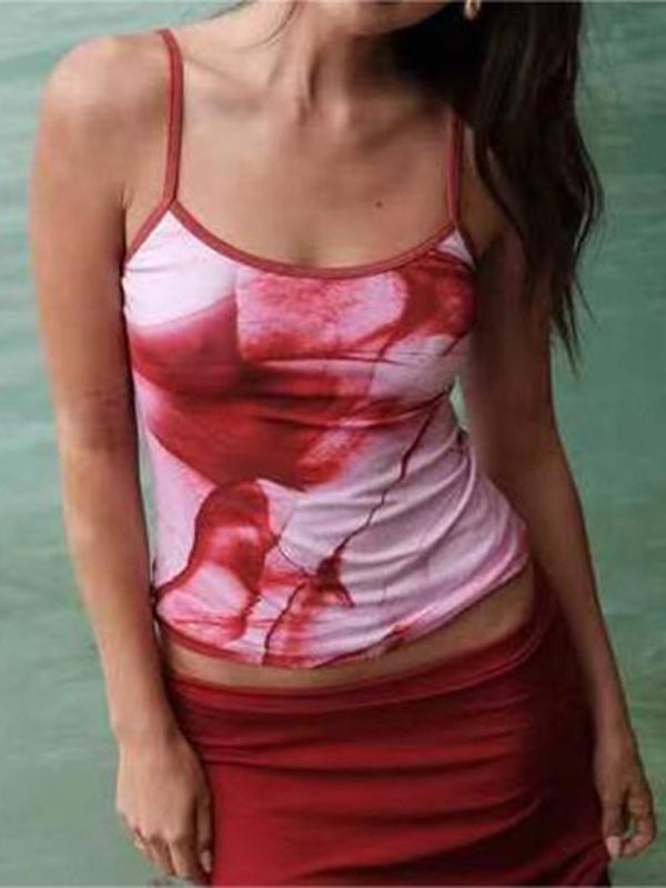 Women's Floral Print Crop Top with Spaghetti Straps