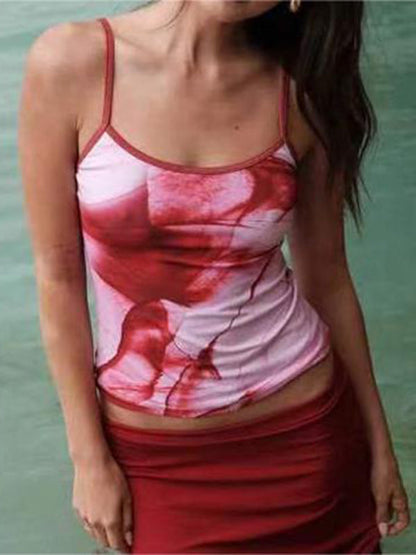 Women's Floral Print Crop Top with Spaghetti Straps