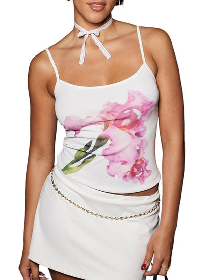 Women's Floral Print Crop Top with Spaghetti Straps