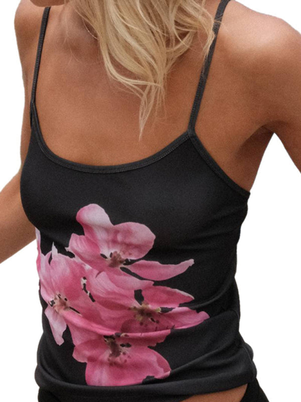 Women's Floral Print Crop Top with Spaghetti Straps