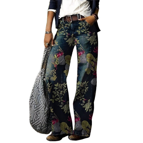 Women's Floral Print Jeans Casual Comfort