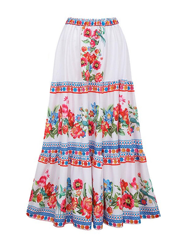 Women's Floral Print Swimsuit with Skirt