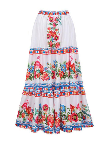 Women's Floral Print Swimsuit with Skirt