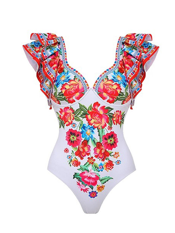 Women's Floral Print Swimsuit with Skirt