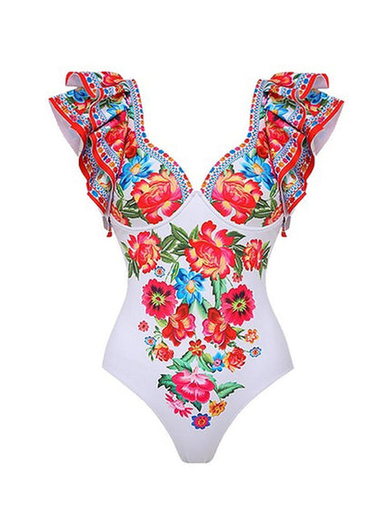 Women's Floral Print Swimsuit with Skirt