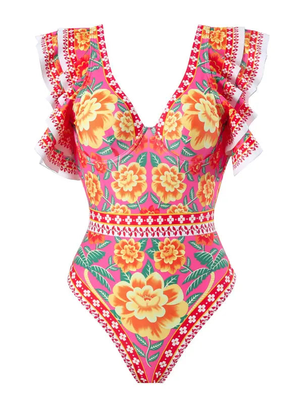 Women's Floral Print Swimsuit with Skirt