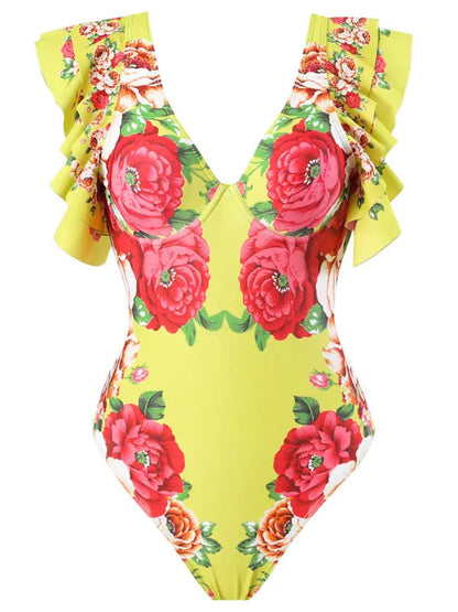 Women's Floral Print Swimsuit with Skirt