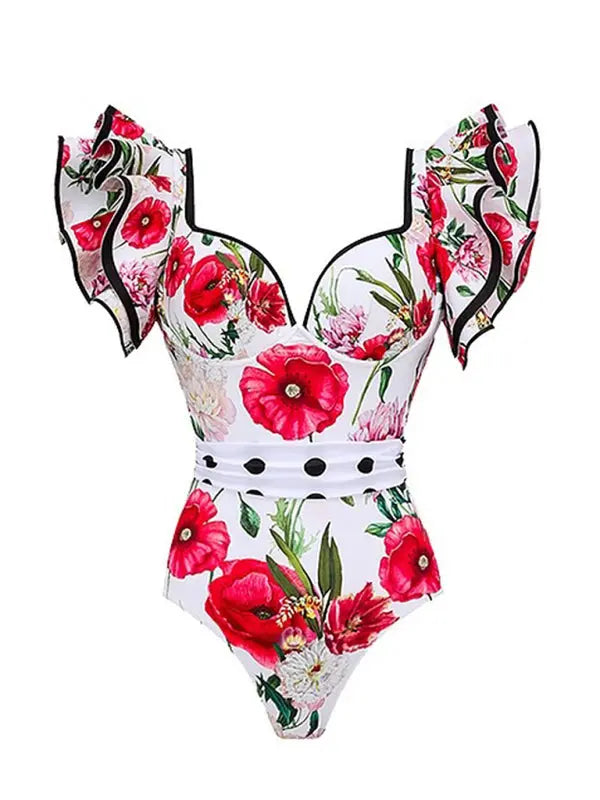 Women's Floral Print Swimsuit with Skirt