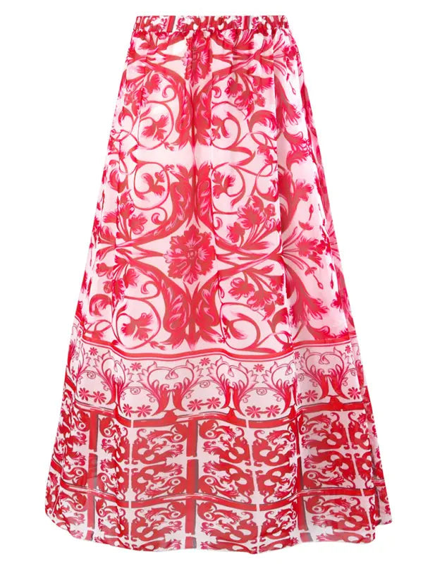 Women's Floral Print Swimsuit with Skirt