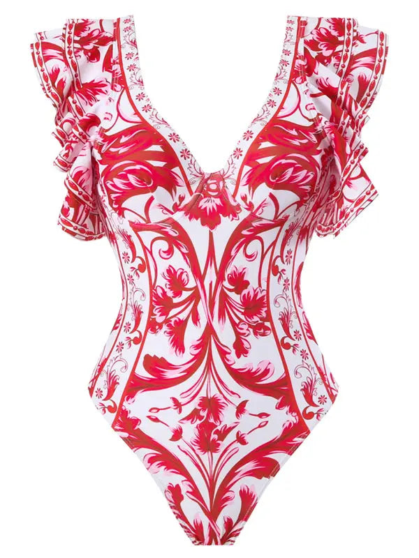 Women's Floral Print Swimsuit with Skirt