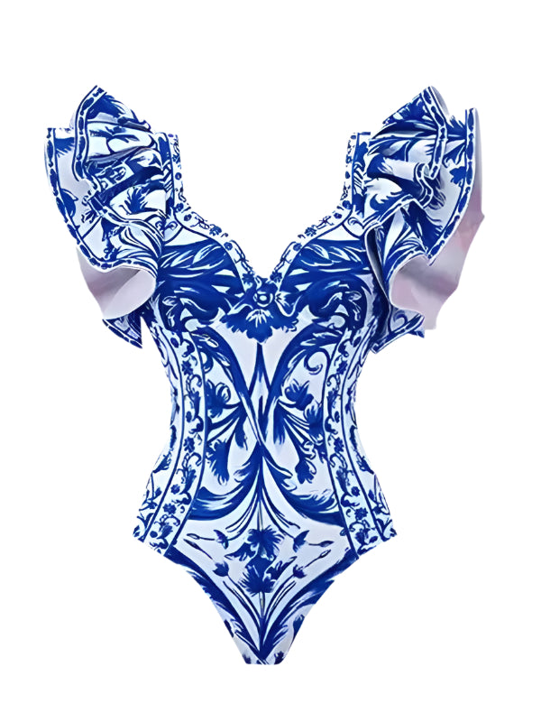 Women's Floral Print Swimsuit with Skirt