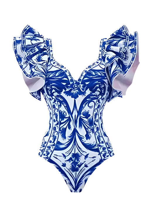 Women's Floral Print Swimsuit with Skirt