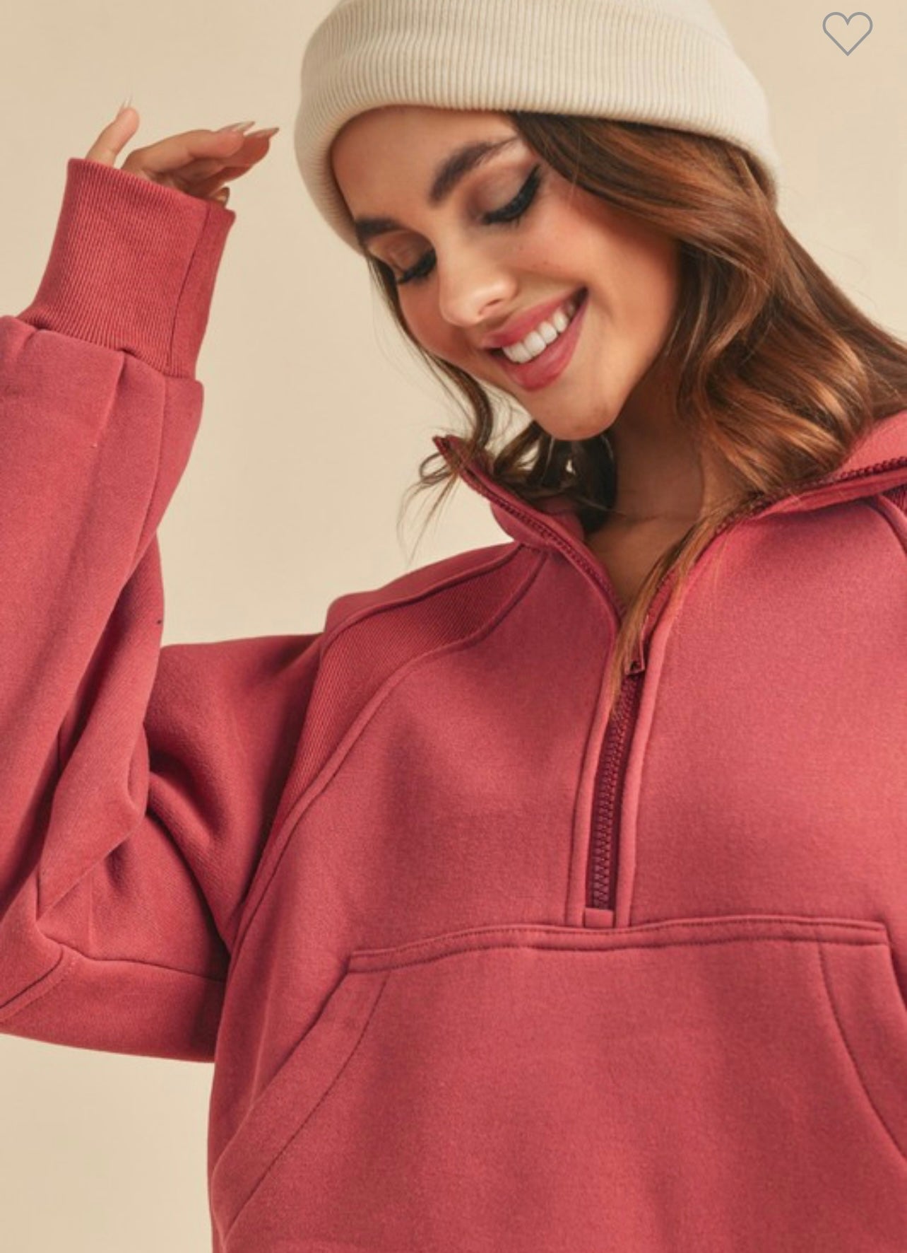 Women's Funnel Neck Half Zip Top Berry