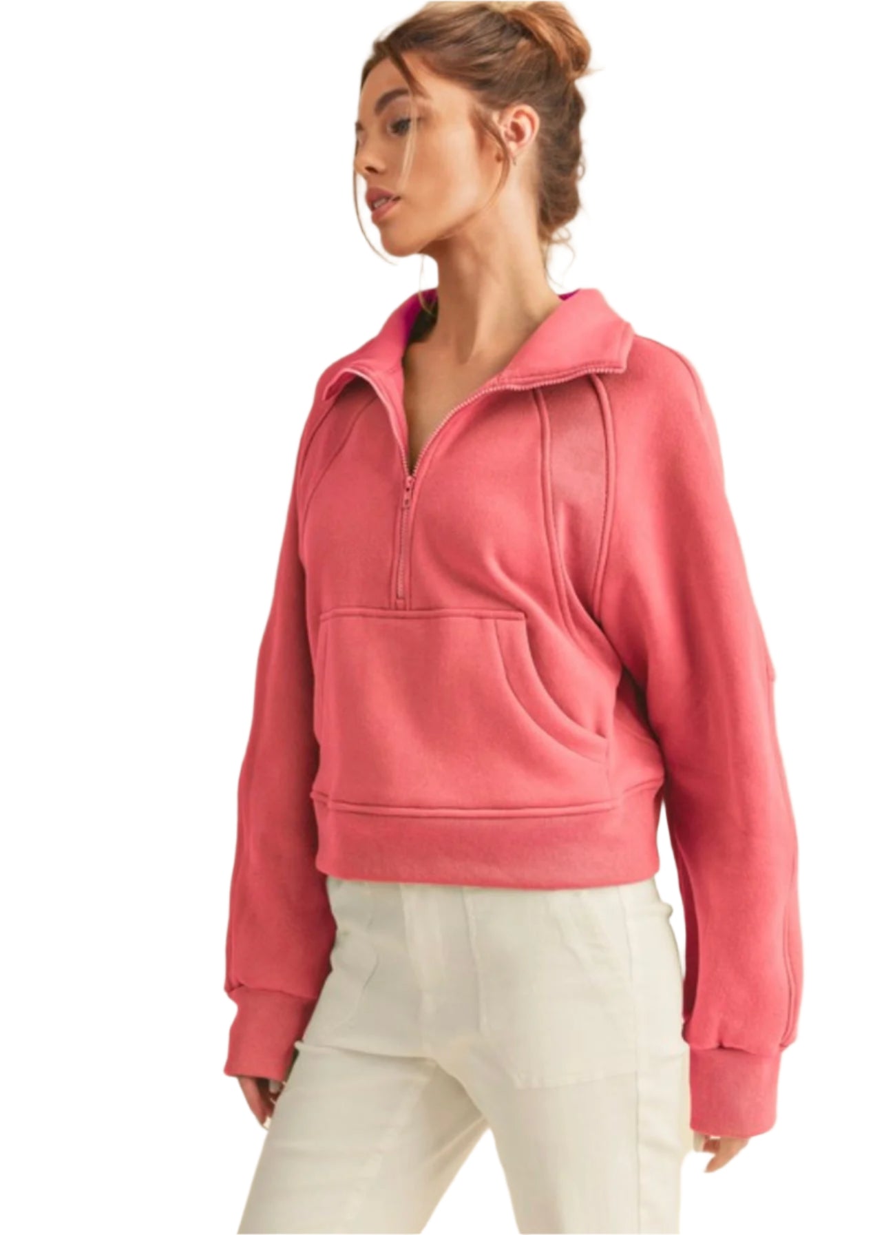 Women's Funnel Neck Half Zip Top Berry