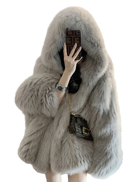 Women's Fuzzy Fur Fluffy Jacket with hood