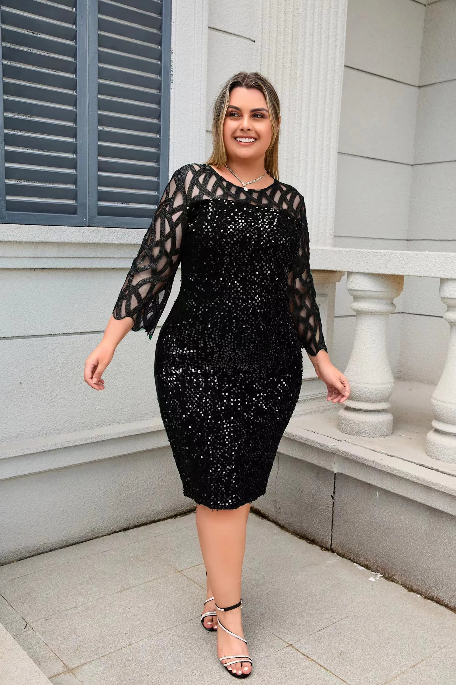 Women's Gala Dress Lace With Sequins Elegant Mini Dress