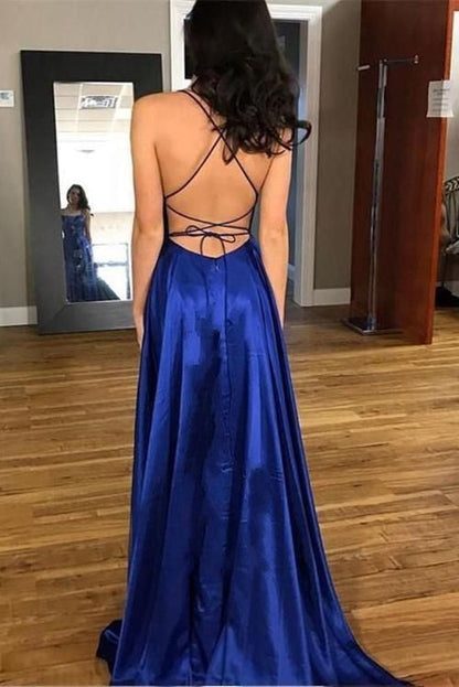 Women's Gala Dress Spaghetti Straps Flowing Fabric with High Split
