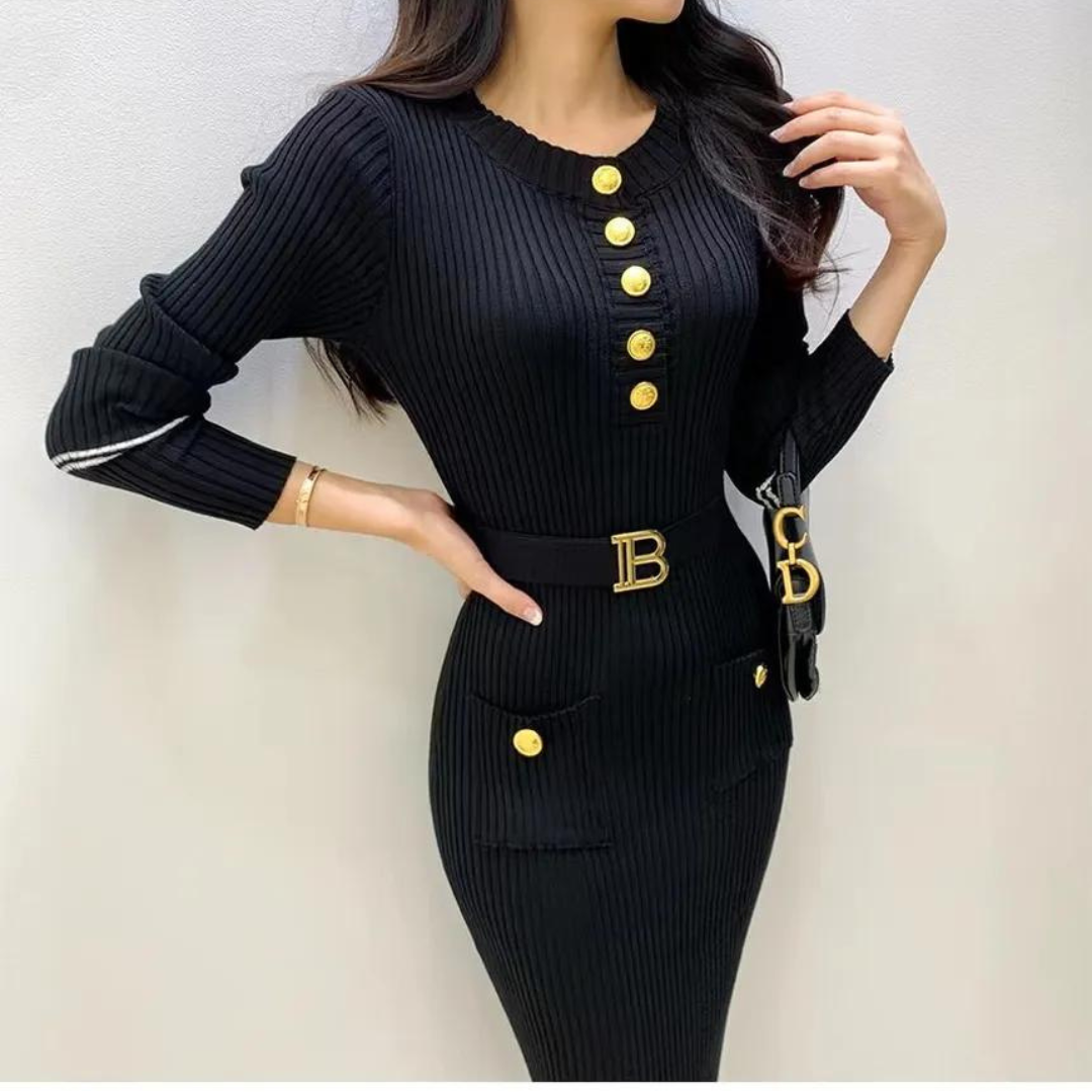Women's Half Buttoned Knitted Dress