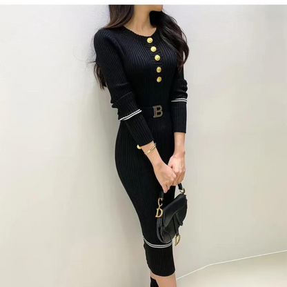 Women's Half Buttoned Knitted Dress