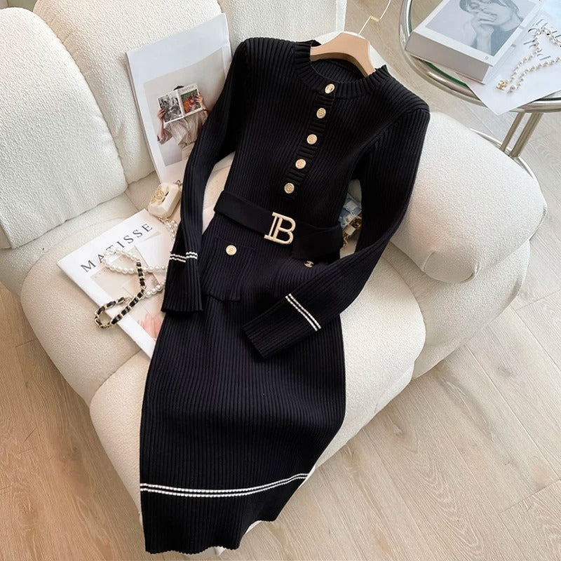 Women's Half Buttoned Knitted Dress