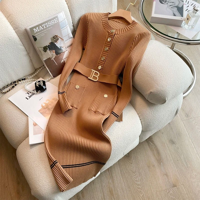 Women's Half Buttoned Knitted Dress