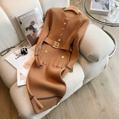 Women's Half Buttoned Knitted Dress