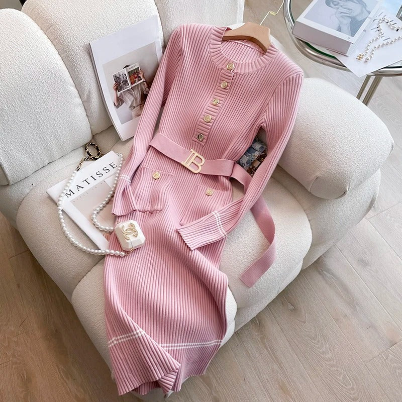 Women's Half Buttoned Knitted Dress