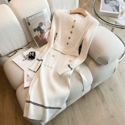 Women's Half Buttoned Knitted Dress