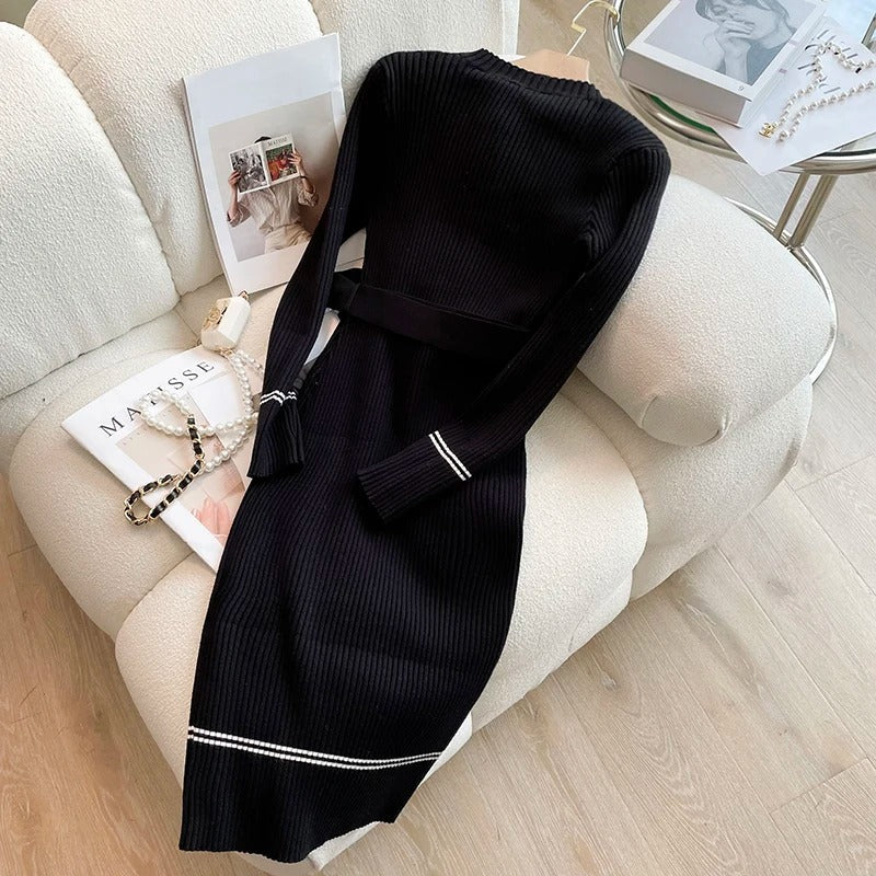 Women's Half Buttoned Knitted Dress