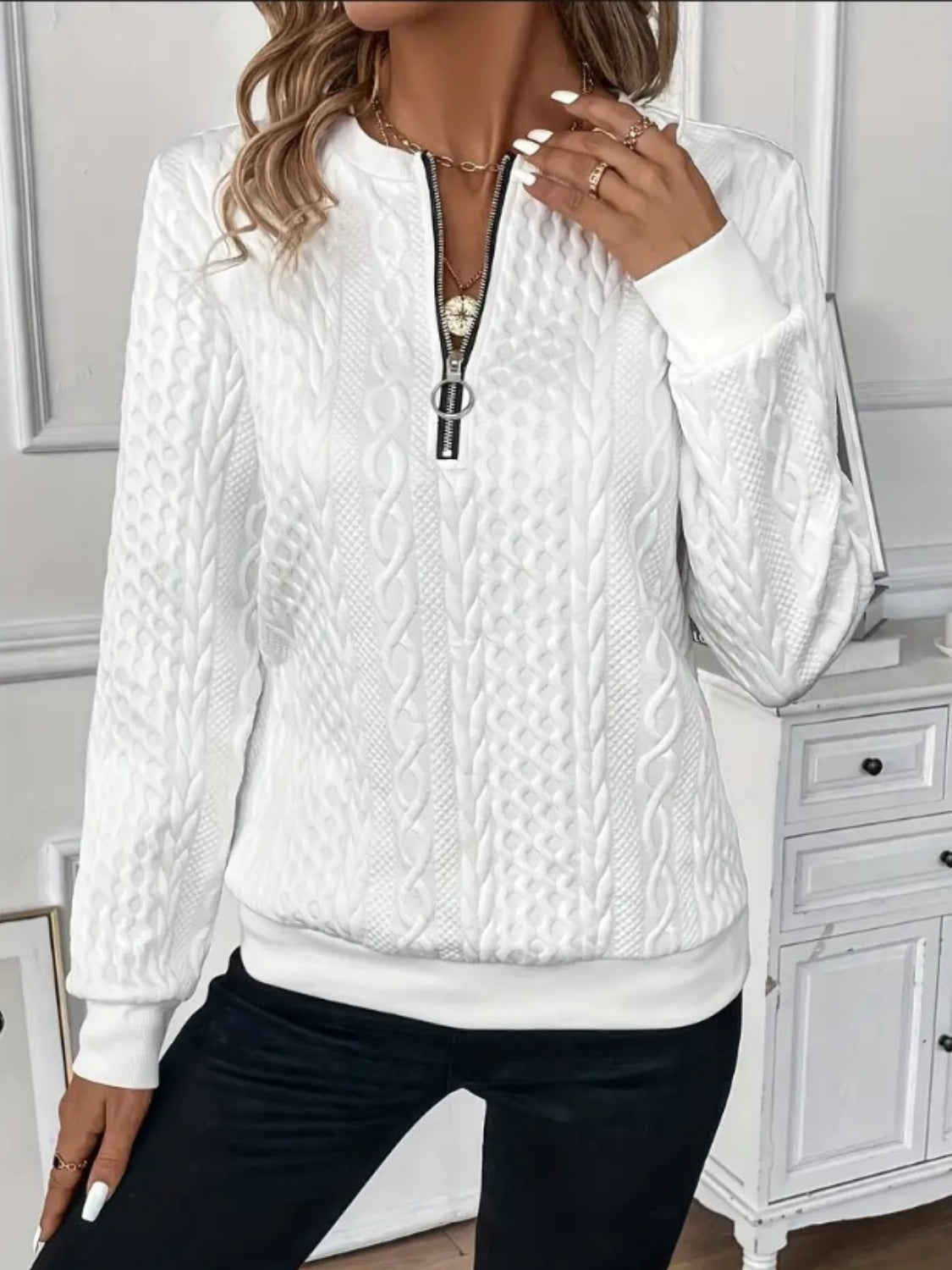 Women's Half Zip Textured Sweatshirt