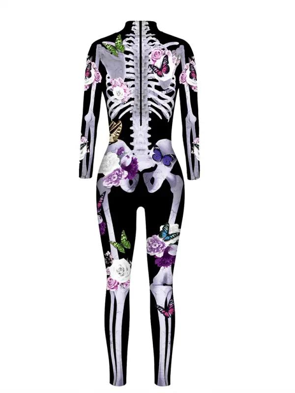 Women's Halloween Costume Geblumed Skeleton Print