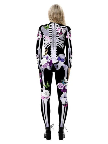 Women's Halloween Costume Geblumed Skeleton Print