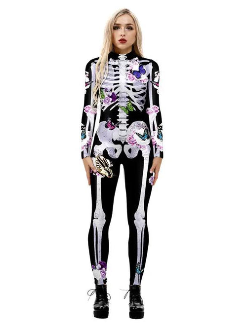 Women's Halloween Costume Geblumed Skeleton Print