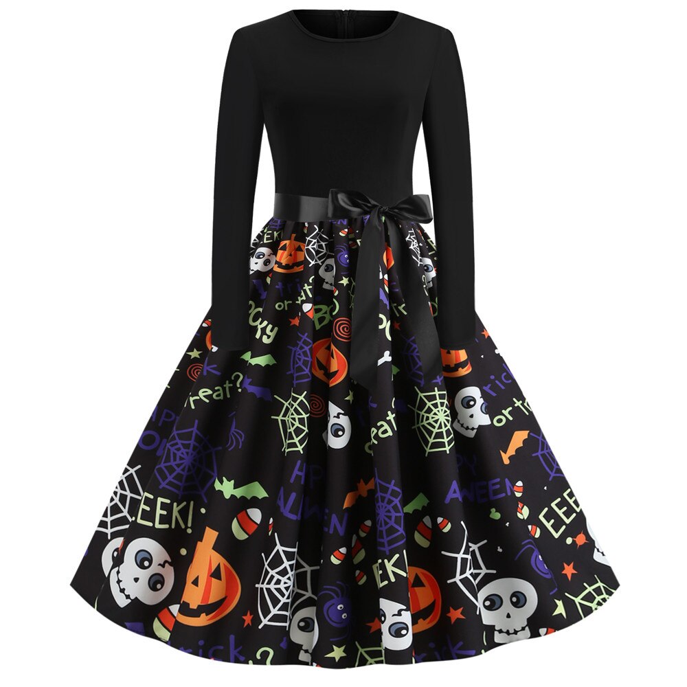 Women's Halloween Costume Long Sleeves Gothic Caricature Print High Quality Fabrics
