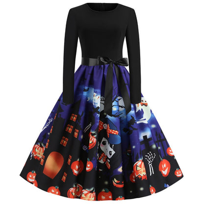 Women's Halloween Costume Long Sleeves Gothic Caricature Print High Quality Fabrics