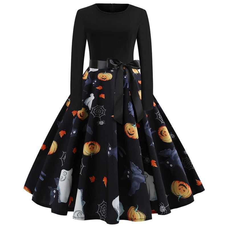 Women's Halloween Costume Long Sleeves Gothic Caricature Print High Quality Fabrics