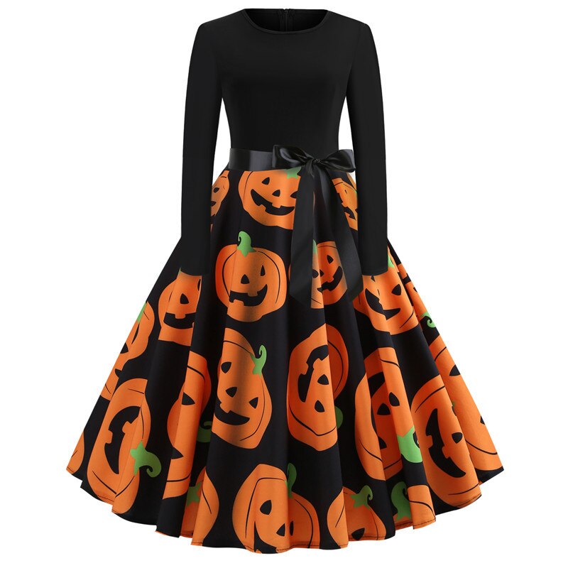 Women's Halloween Costume Long Sleeves Gothic Caricature Print High Quality Fabrics