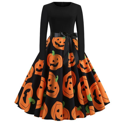 Women's Halloween Costume Long Sleeves Gothic Caricature Print High Quality Fabrics